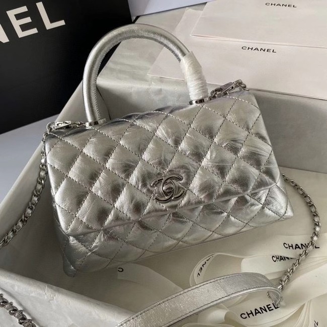 Chanel Small Flap Bag with Top Handle 92990 silver