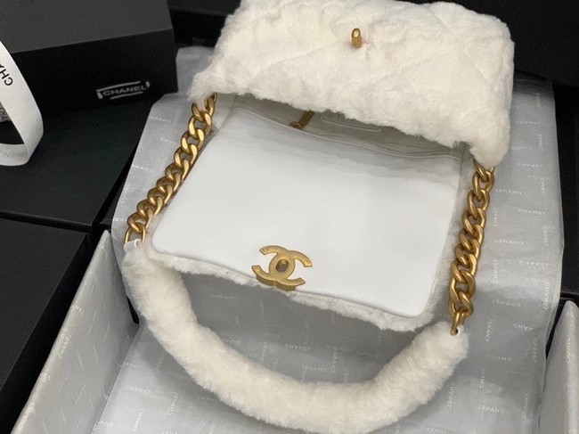 Chanel flap bag Shearling Lambskin & Gold-Tone Metal AS2240 White