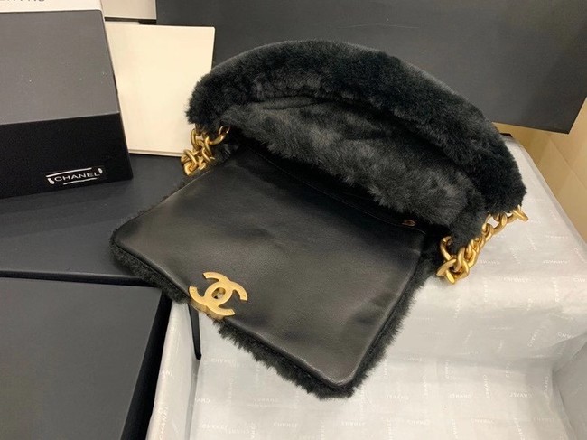 Chanel flap bag Shearling Lambskin & Gold-Tone Metal AS2240 black