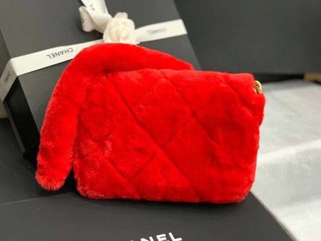 Chanel flap bag Shearling Lambskin & Gold-Tone Metal AS2240 red