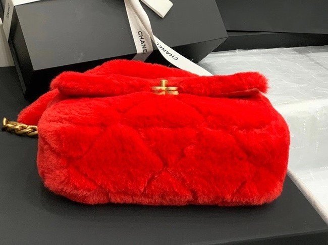 Chanel flap bag Shearling Lambskin & Gold-Tone Metal AS2240 red
