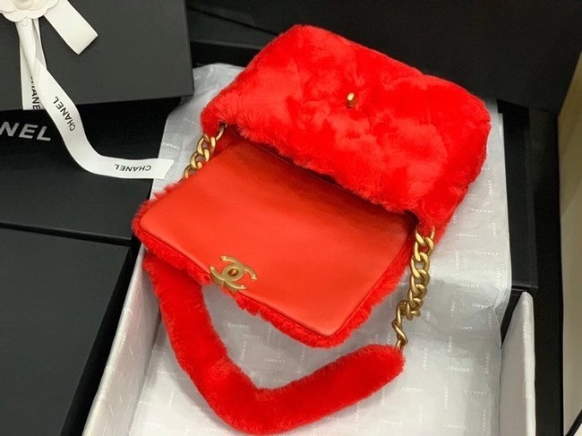 Chanel flap bag Shearling Lambskin & Gold-Tone Metal AS2240 red