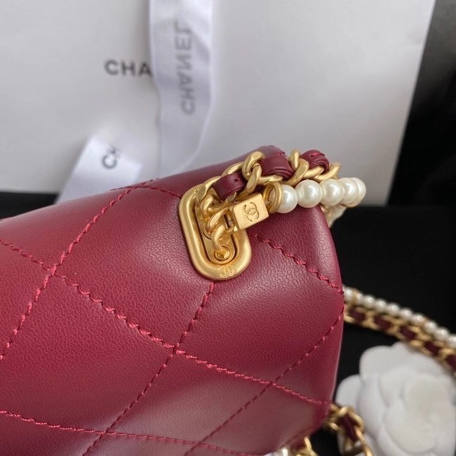 Chanel small flap bag Lambskin & Gold-Tone Metal AS2210 Burgundy