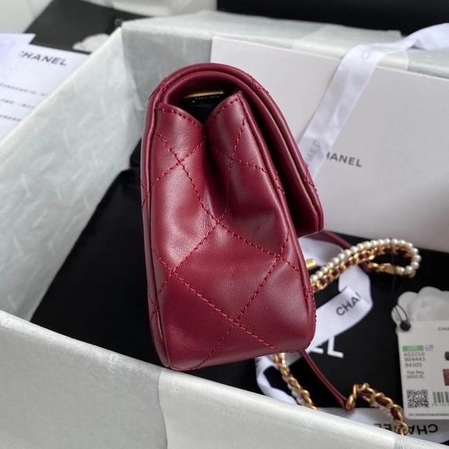 Chanel small flap bag Lambskin & Gold-Tone Metal AS2210 Burgundy
