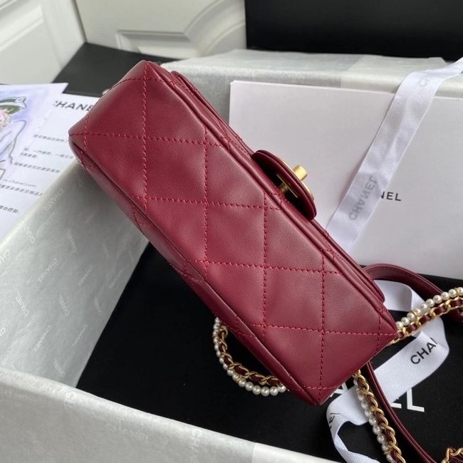 Chanel small flap bag Lambskin & Gold-Tone Metal AS2210 Burgundy