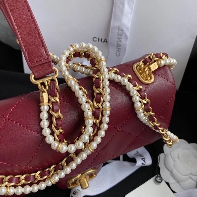 Chanel small flap bag Lambskin & Gold-Tone Metal AS2210 Burgundy