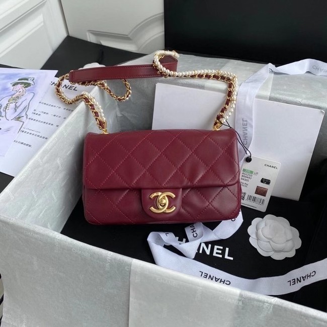 Chanel small flap bag Lambskin & Gold-Tone Metal AS2210 Burgundy