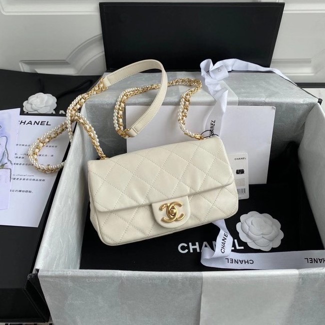 Chanel small flap bag Lambskin & Gold-Tone Metal AS2210 white