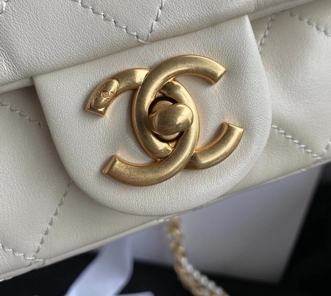 Chanel small flap bag Lambskin & Gold-Tone Metal AS2210 white
