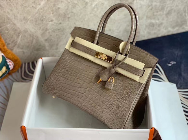 Hermes Birkin Bag Original Leather crocodile HBK35 grey