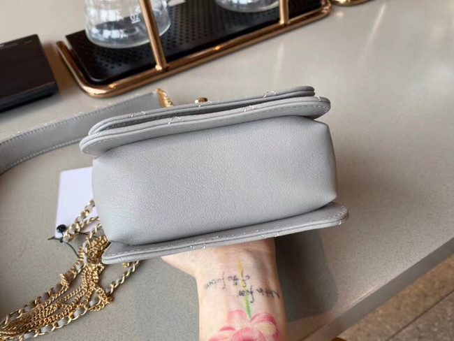 Chanel small flap bag Lambskin & Gold-Tone Metal AS2051 grey