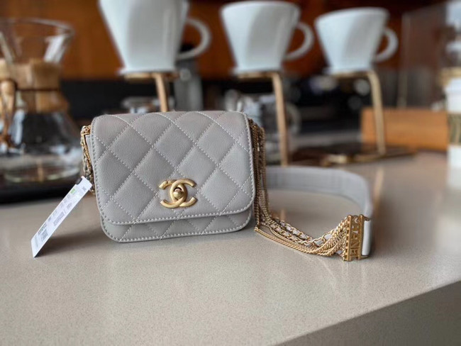 Chanel small flap bag Lambskin & Gold-Tone Metal AS2051 grey