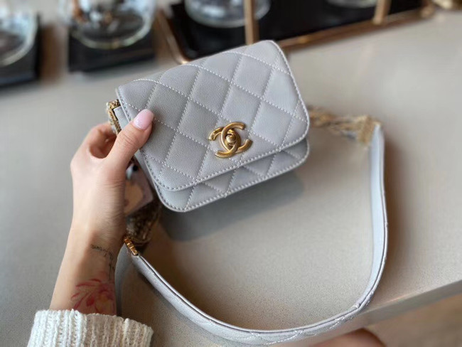 Chanel small flap bag Lambskin & Gold-Tone Metal AS2051 grey