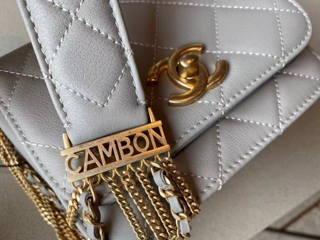 Chanel small flap bag Lambskin & Gold-Tone Metal AS2051 grey