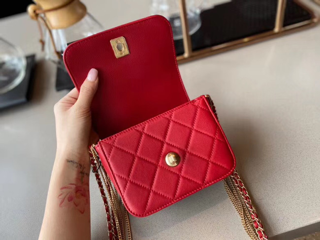 Chanel small flap bag Lambskin & Gold-Tone Metal AS2051 red