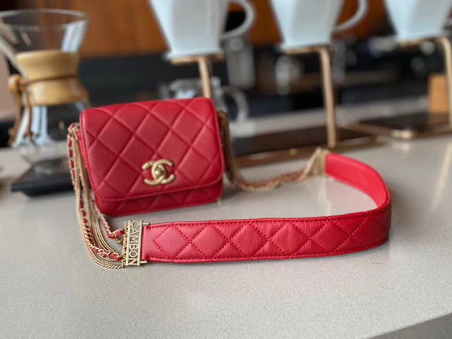 Chanel small flap bag Lambskin & Gold-Tone Metal AS2051 red