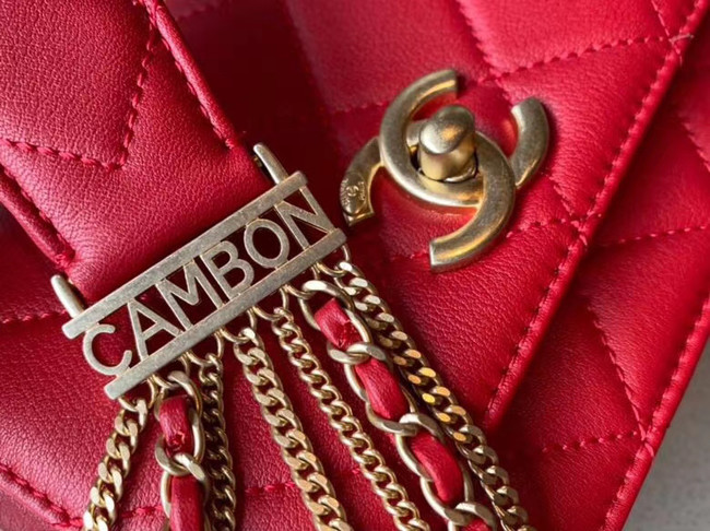 Chanel small flap bag Lambskin & Gold-Tone Metal AS2051 red