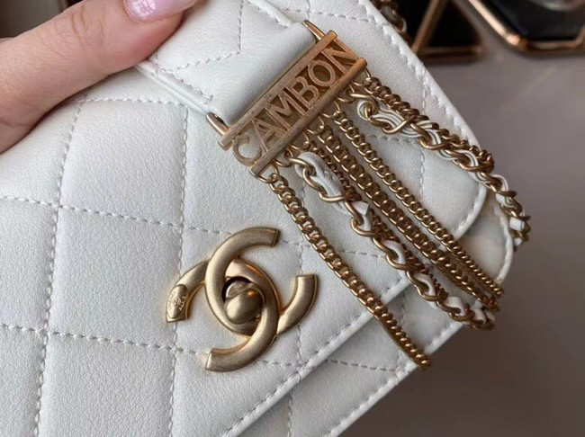 Chanel small flap bag Lambskin & Gold-Tone Metal AS2051 white