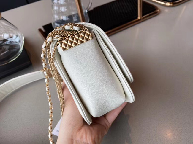 Chanel small flap bag Lambskin & Gold-Tone Metal AS2051 white