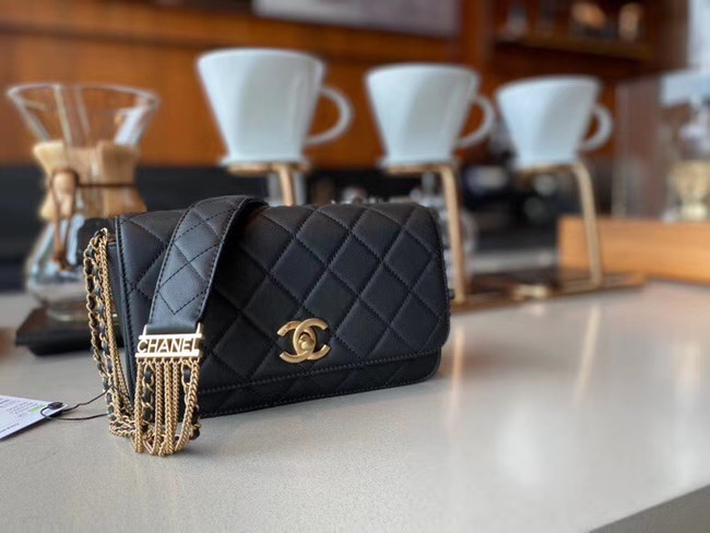 Chanel small flap bag Lambskin & Gold-Tone Metal AS2052 black