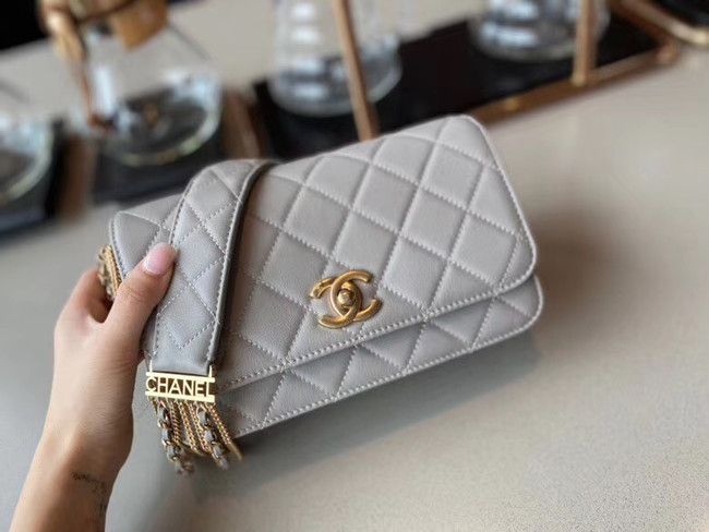 Chanel small flap bag Lambskin & Gold-Tone Metal AS2052 grey