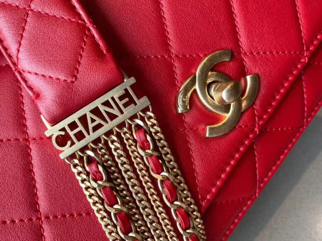 Chanel small flap bag Lambskin & Gold-Tone Metal AS2052 red