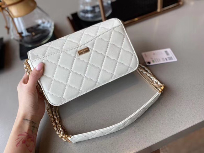 Chanel small flap bag Lambskin & Gold-Tone Metal AS2052 white