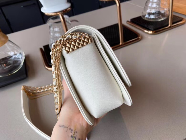 Chanel small flap bag Lambskin & Gold-Tone Metal AS2052 white