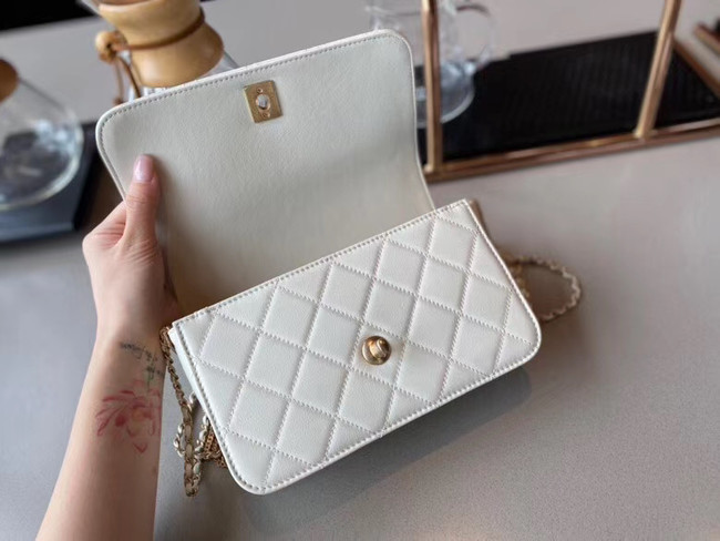 Chanel small flap bag Lambskin & Gold-Tone Metal AS2052 white