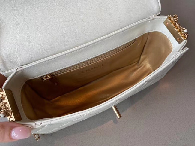Chanel small flap bag Lambskin & Gold-Tone Metal AS2052 white