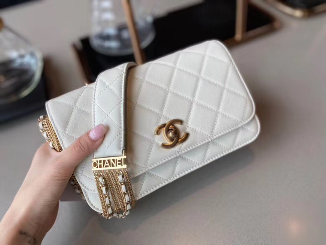 Chanel small flap bag Lambskin & Gold-Tone Metal AS2052 white