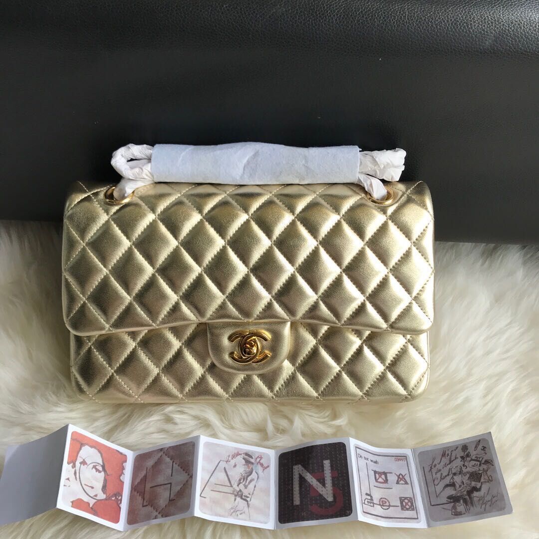 CHANEL Classic Handbag Lambskin 1112 GOLD
