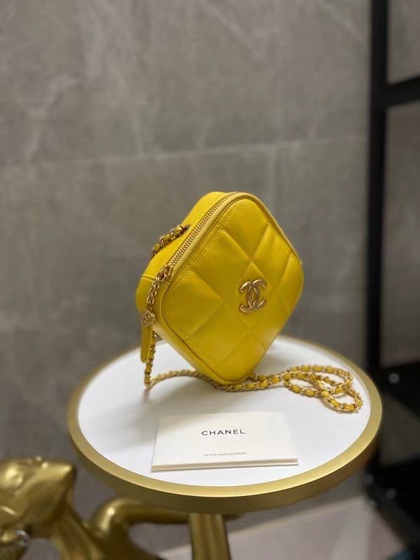 Chanel small diamond bag Grained Calfskin & Gold-Tone Metal AS2201 yellow