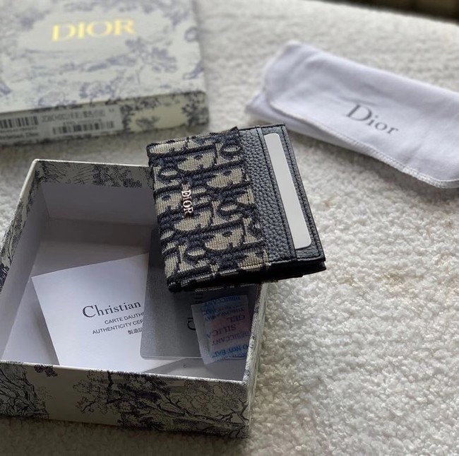 Dior 30 MONTAIGNE FLAT CARD HOLDER Blue Dior Oblique Jacquard S2098