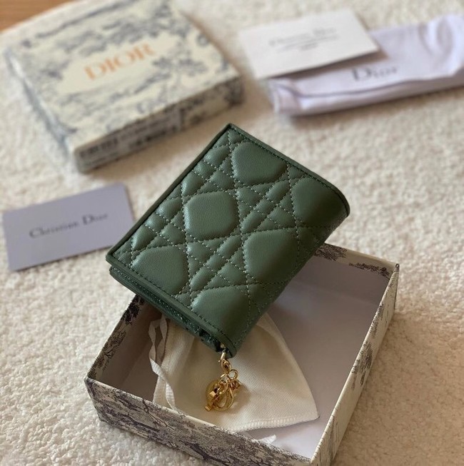 MINI LADY DIOR WALLET Cannage Lambskin S0178 green