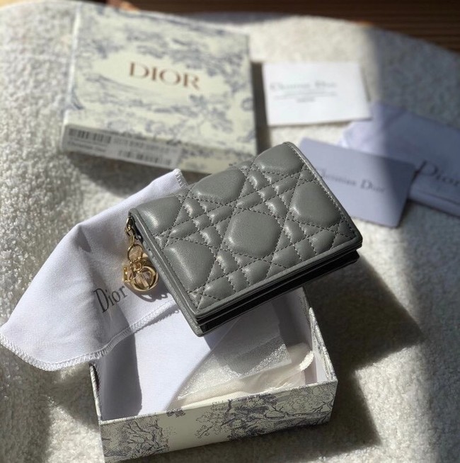 MINI LADY DIOR WALLET Cannage Lambskin S0178 grey