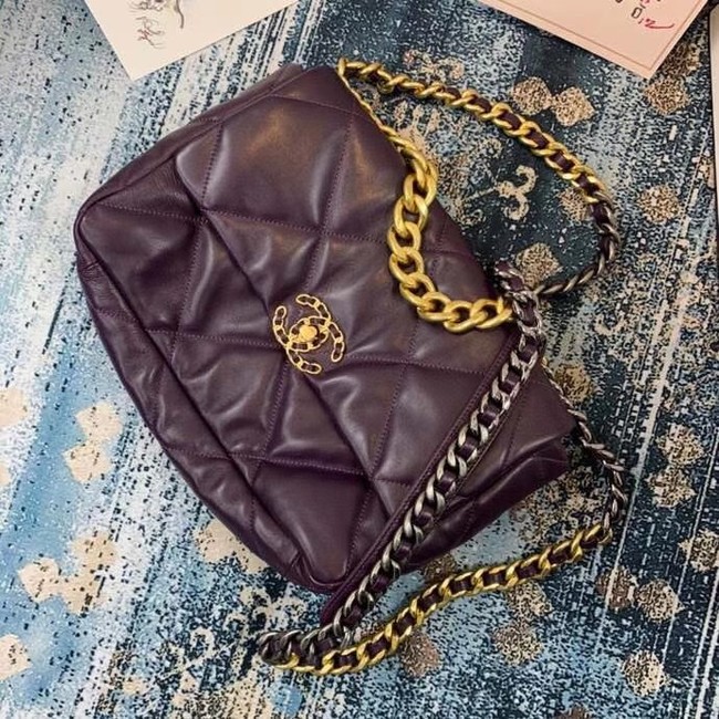 Chanel 19 flap bag AS1161 deep purple