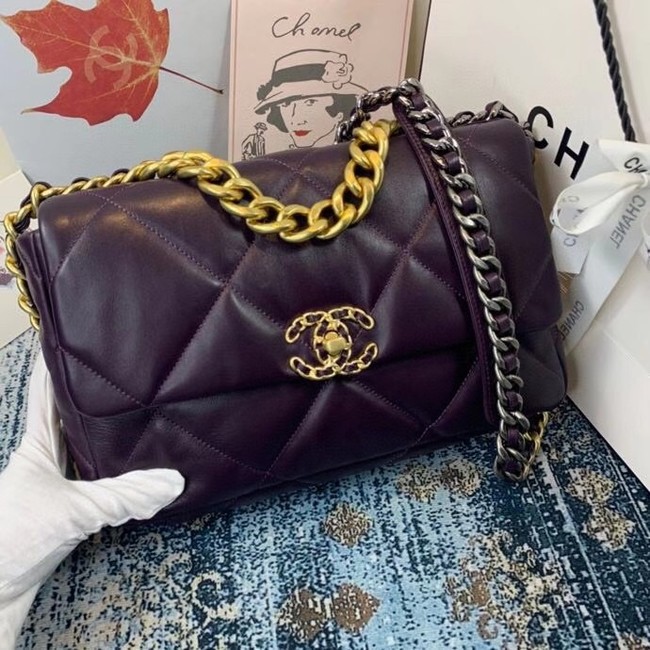 Chanel 19 flap bag AS1161 deep purple