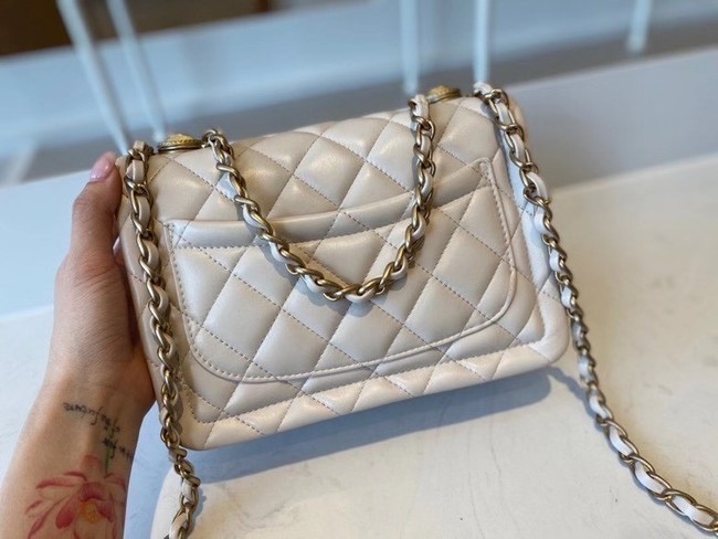 Chanel flap bag Calfskin & Gold-Tone Metal AS2055 white