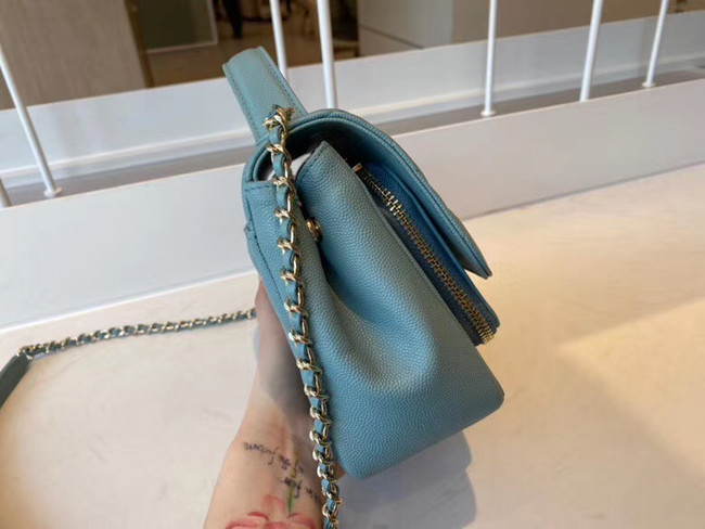 Chanel small flap bag Calfskin & Gold-Tone Metal A93749 blue