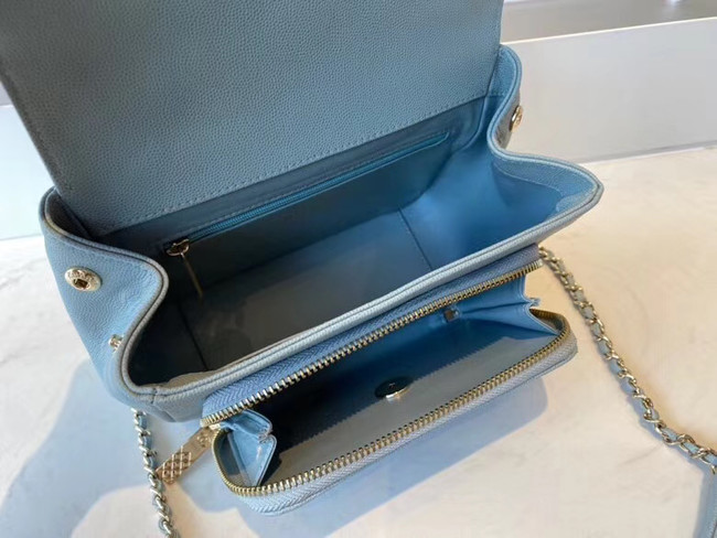 Chanel small flap bag Calfskin & Gold-Tone Metal A93749 light blue