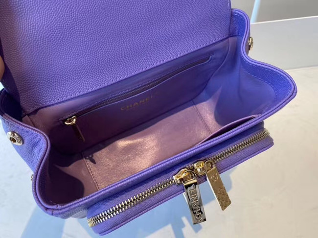 Chanel small flap bag Calfskin & Gold-Tone Metal A93749 purple