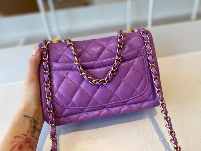Chanel flap bag Calfskin & Gold-Tone Metal AS2055 purple