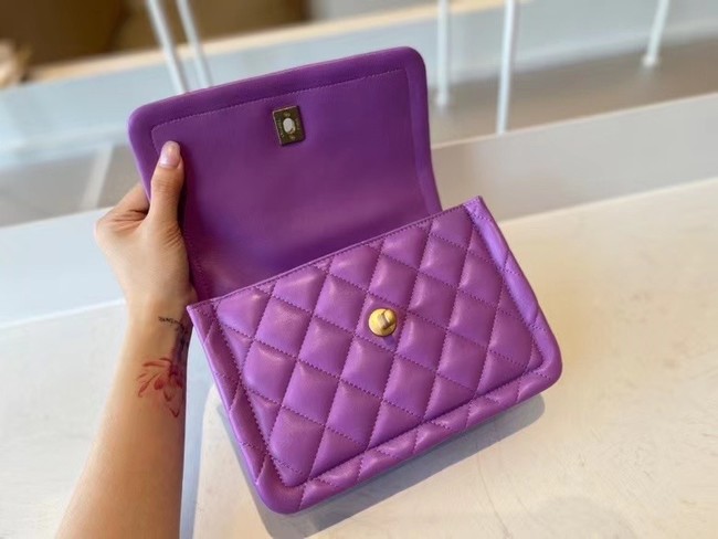 Chanel flap bag Calfskin & Gold-Tone Metal AS2055 purple