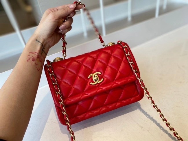 Chanel flap bag Calfskin & Gold-Tone Metal AS2055 red