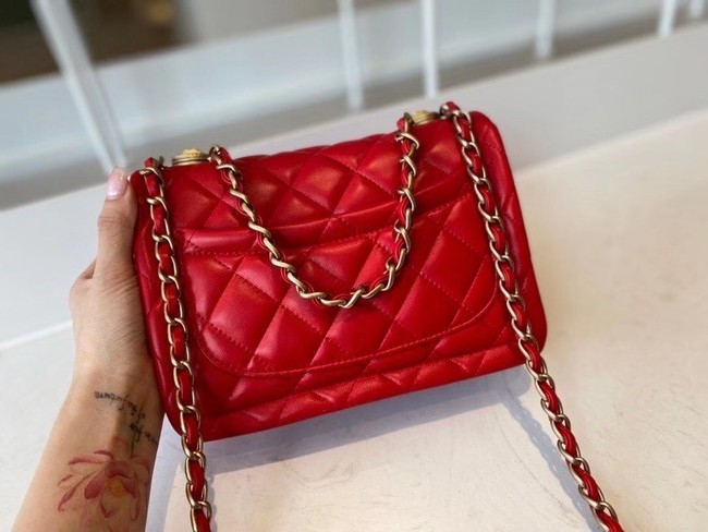 Chanel flap bag Calfskin & Gold-Tone Metal AS2055 red