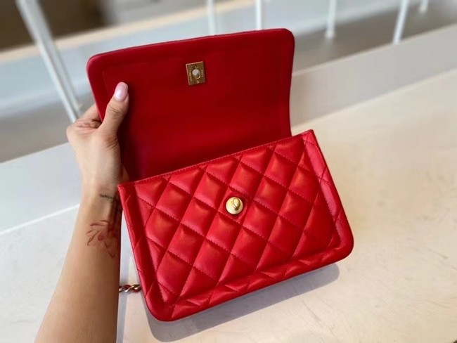 Chanel flap bag Calfskin & Gold-Tone Metal AS2055 red