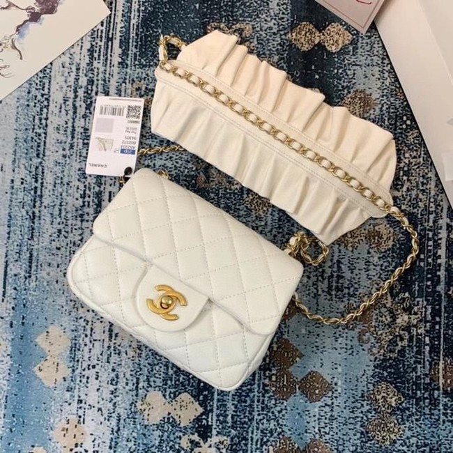 Chanel small flap bag Lambskin & Gold-Tone Metal AS2203 White
