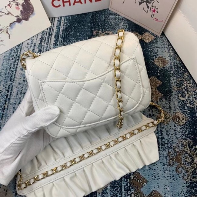 Chanel small flap bag Lambskin & Gold-Tone Metal AS2203 White