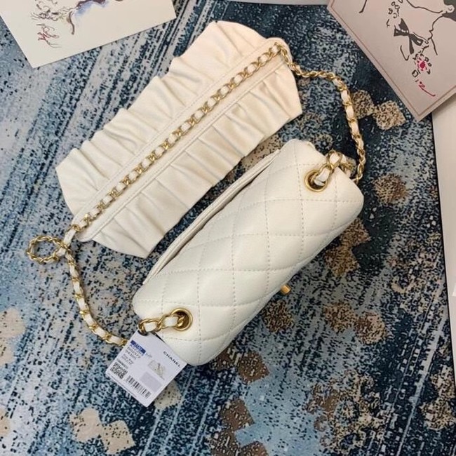 Chanel small flap bag Lambskin & Gold-Tone Metal AS2203 White